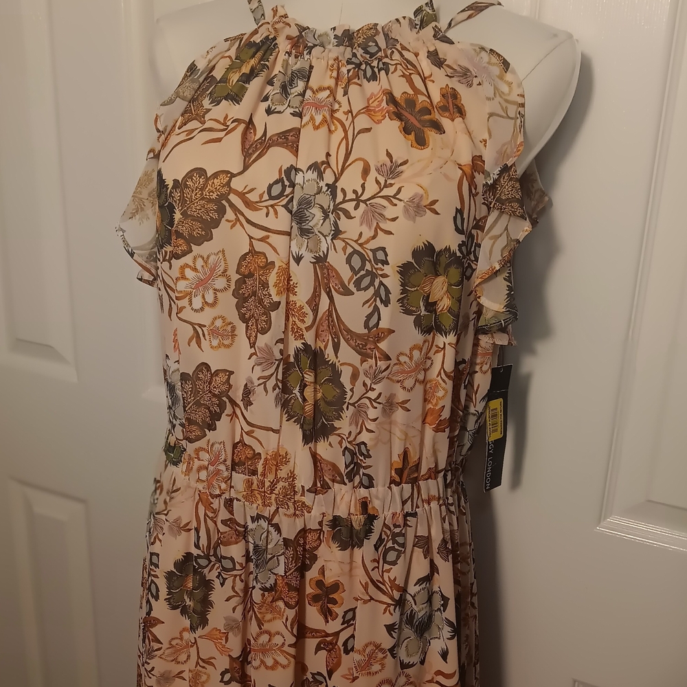 NWT! Maggy London Floral Maxi Dress in Cream and Brown